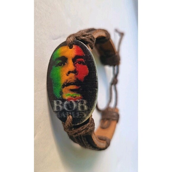 Leather Bracelet Bob Marley Brown Woven Adjustable Unisex - Picture 1 of 4
